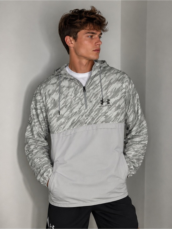 Under Armour Other - Under Armour Jacket Men's Large Quarter Zip Lightweight With Hood Half Gray Camo